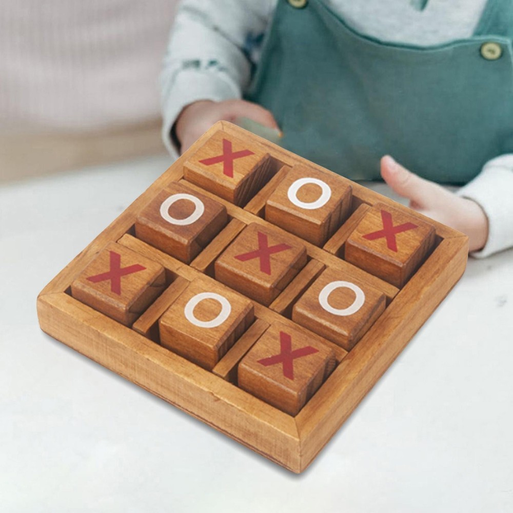 Wooden Noughts & Crosses Tic Tac Toe Traditional Board Game Set XO Strategy Toys