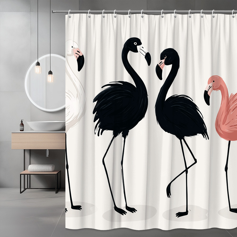Flamingo Shower Curtain Black White Pink Bird Print