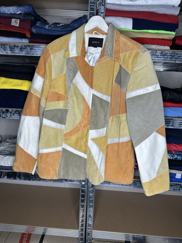Dino’Z Patchwork Suede Leather Jacket Multicolor Retro Vintage 70s Style EU46