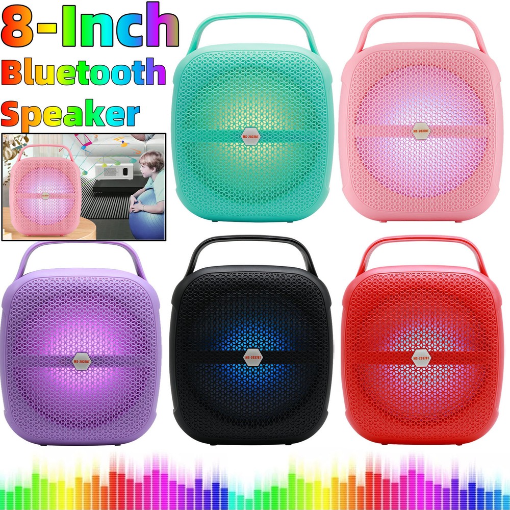 8-Inch Bluetooth Portable Wireless Speaker with LED, TWS, FM, and Rechargeable Boombox