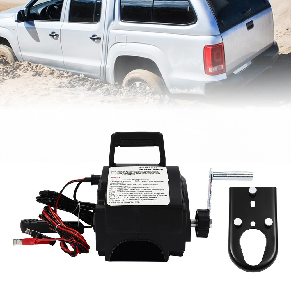 300W Portable Electric Winch 12V 2000LBS Remote Towing Hitch Truck Trailer Boat