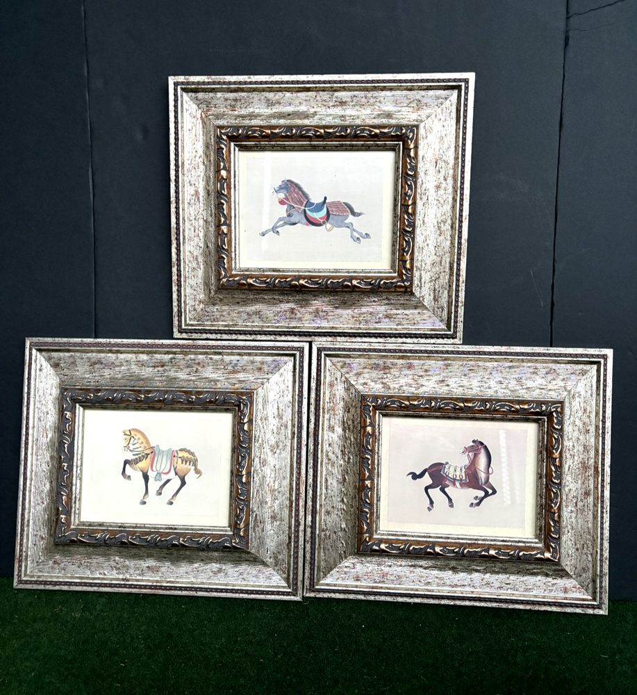 Cheval Dynastic Horses -Set of 3 Framed Prints by The Bombay Co Mint Condition❤️