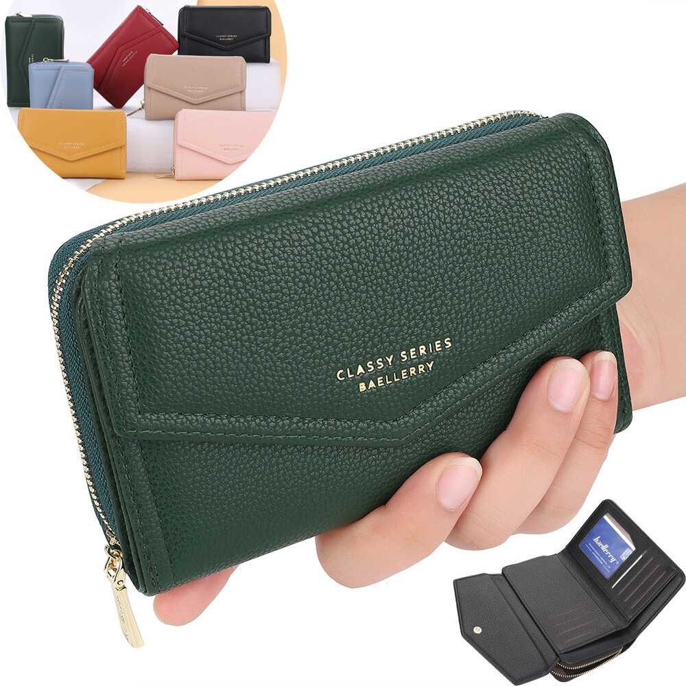 Women Leather Wallet Small Bifold Compact Credit Card Purse with Zip Coin Pocket