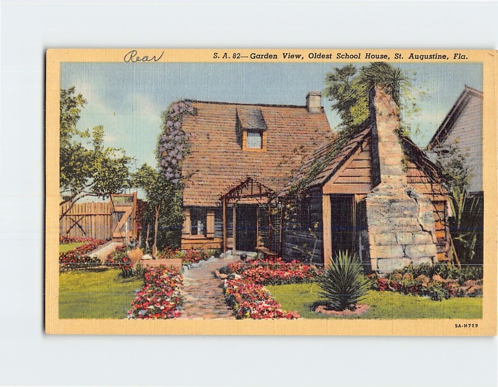 Postcard Garden View Oldest School House St. Augustine Florida USA