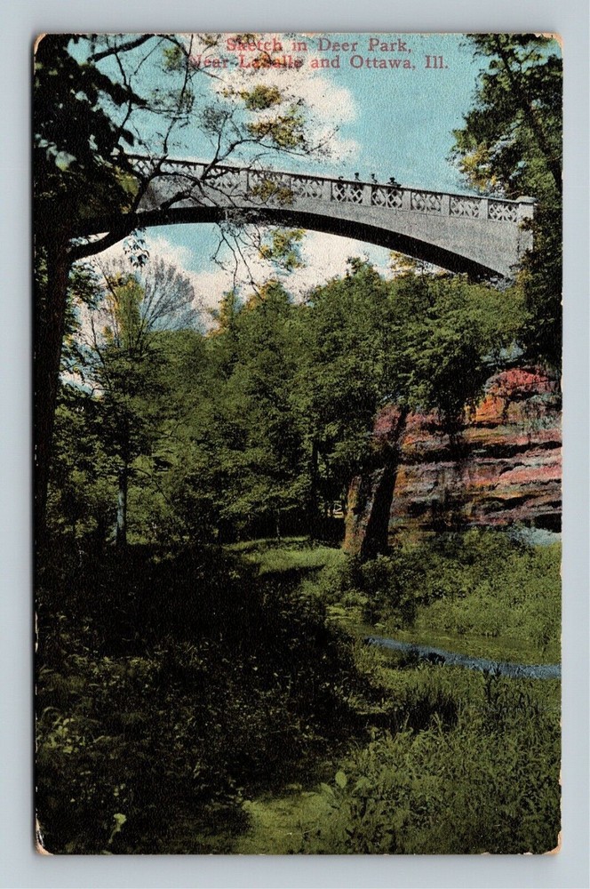 Ottawa IL, Walking Bridge, Scenic Gorge, Deer Park, Illinois Vintage Postcard