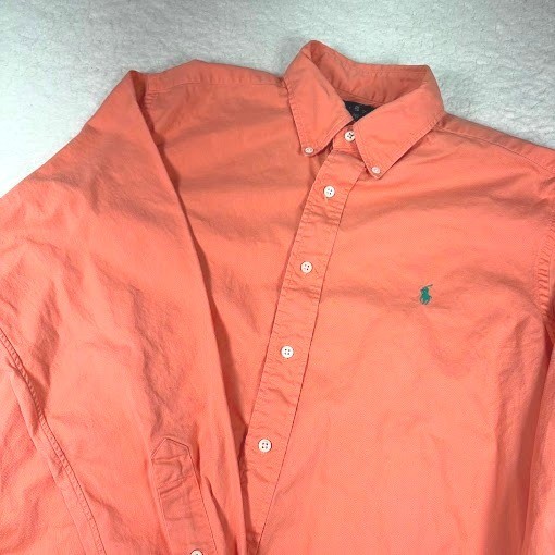 Ralph Lauren Button down Shirt Mens L Orange Long Sleeve Green Pony Logo