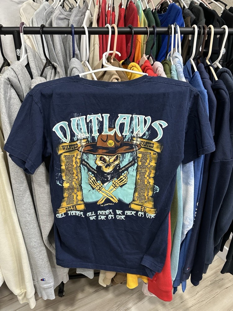Vintage Y2K Outlaws Motorcycle Shirt Mens Small Black Biker Motorcycle Graphic