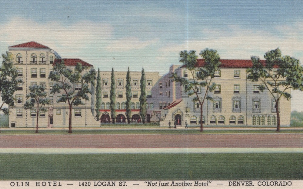 Olin Hotel, Logan St. Denver, Colorado Vintage 1940’s Linen Postcard