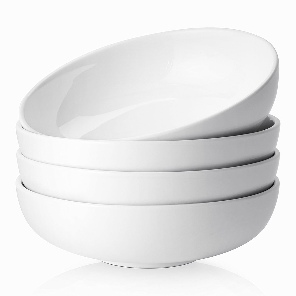 8.5-Inch Deep White Porcelain Pasta and Salad Bowls Set of 4 – 47oz Elegant Ceramic