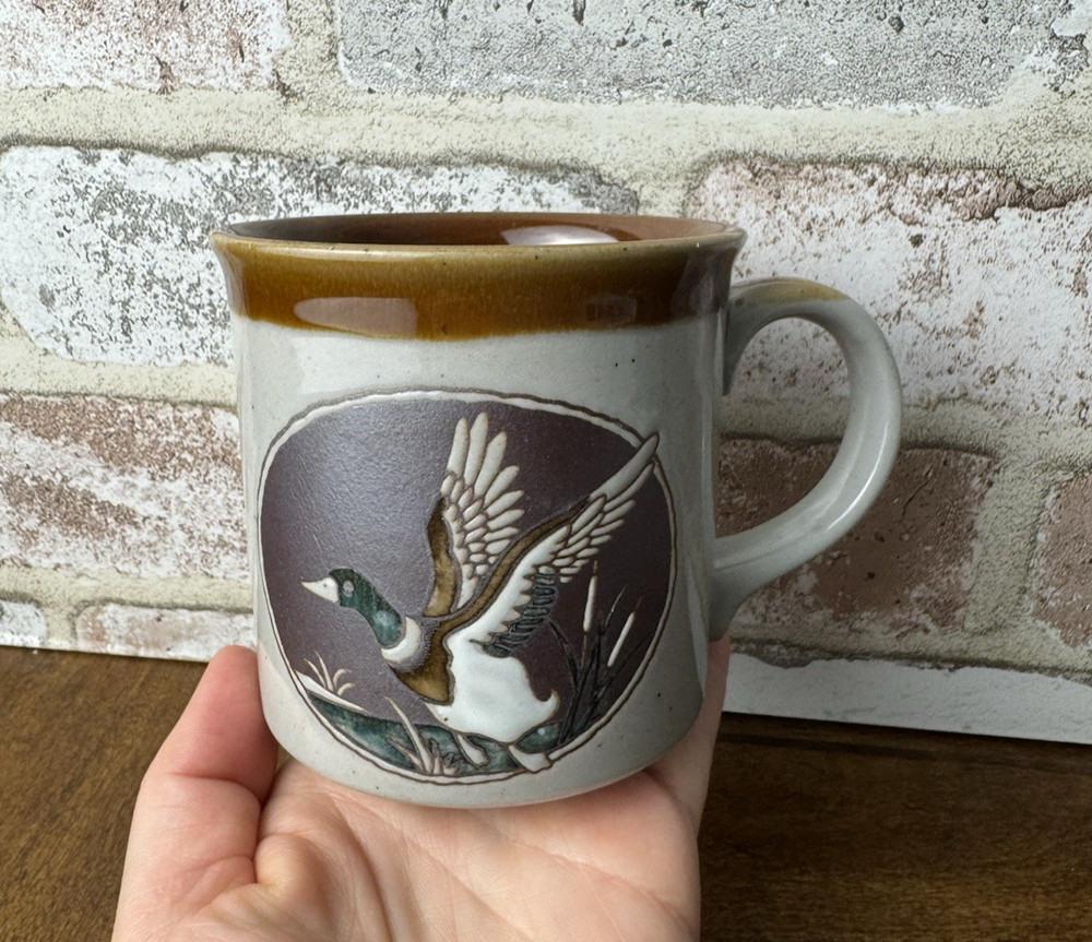 Otagiri Japan Flying Mallard Duck Coffee Mug Brown Speckle Tea Cup