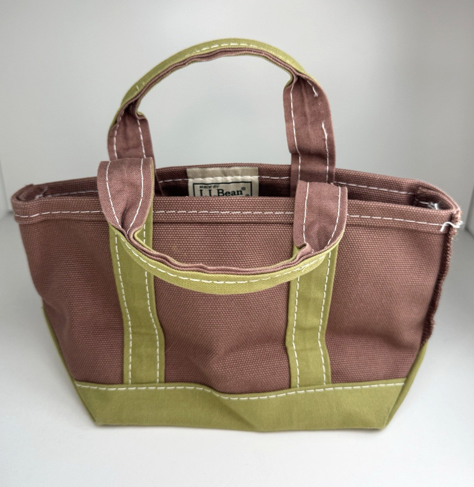 Vintage 90s LL Bean Boat and Tote Mini Brown Green Rare Color Made In USA Bag
