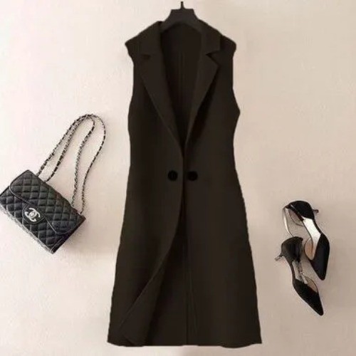 Women’s Double-Breasted Sleeveless Trench Coat Vest Jacket Long Lapel Overcoat