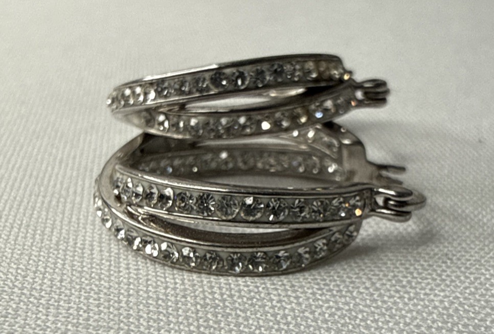 Vintage 925 Silver Hoop Earrings with Glitter and Cubic Zirconia