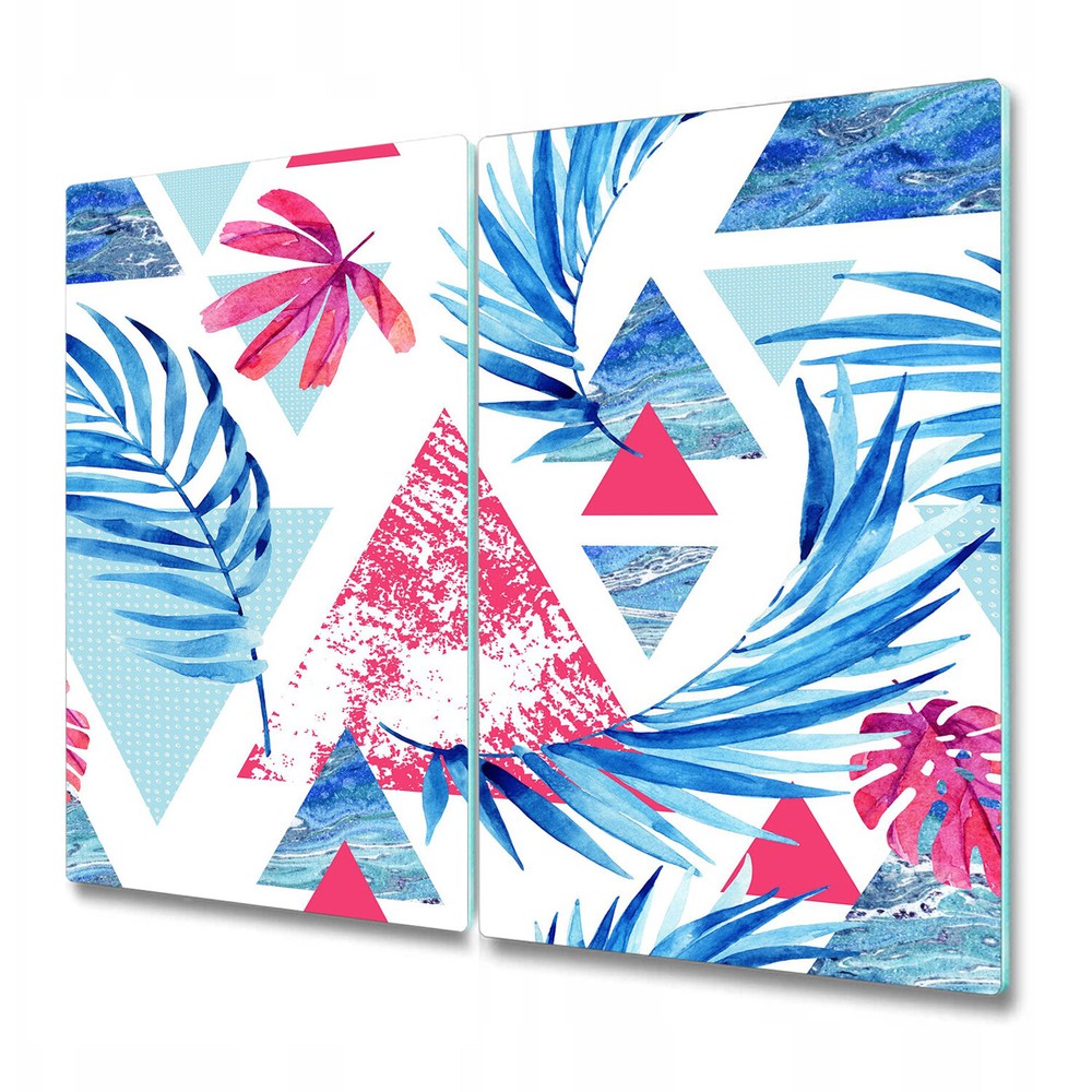 Glass Worktop Saver Abstract Blue Leaves Geometric Triangles Floral 2x30x52