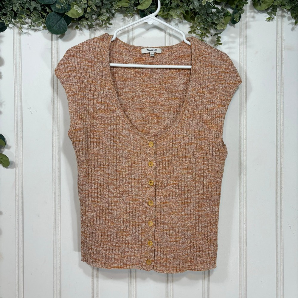 Madewell Marled Shaw Button-Front Sweater Tee Size Large Preppy Casual Top