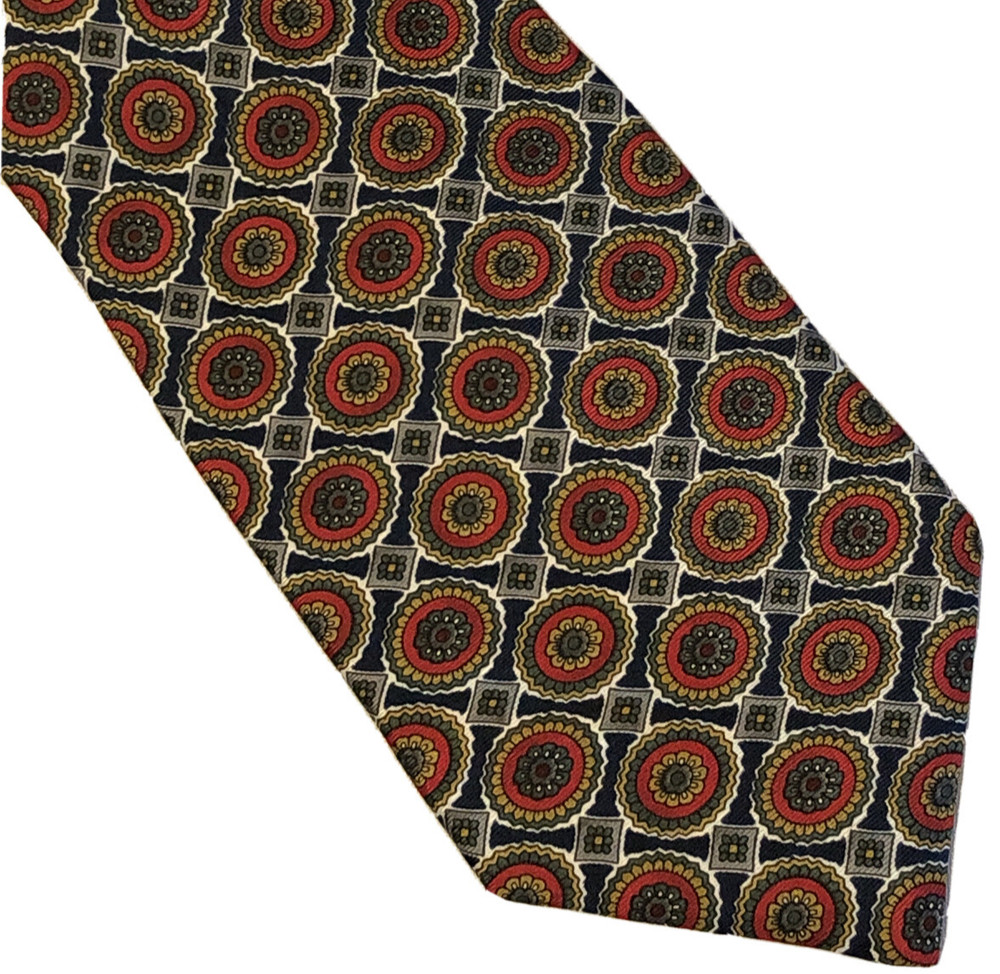 Tom James Floral Geometric Tie Silk Luxury Necktie Multi-Color 58