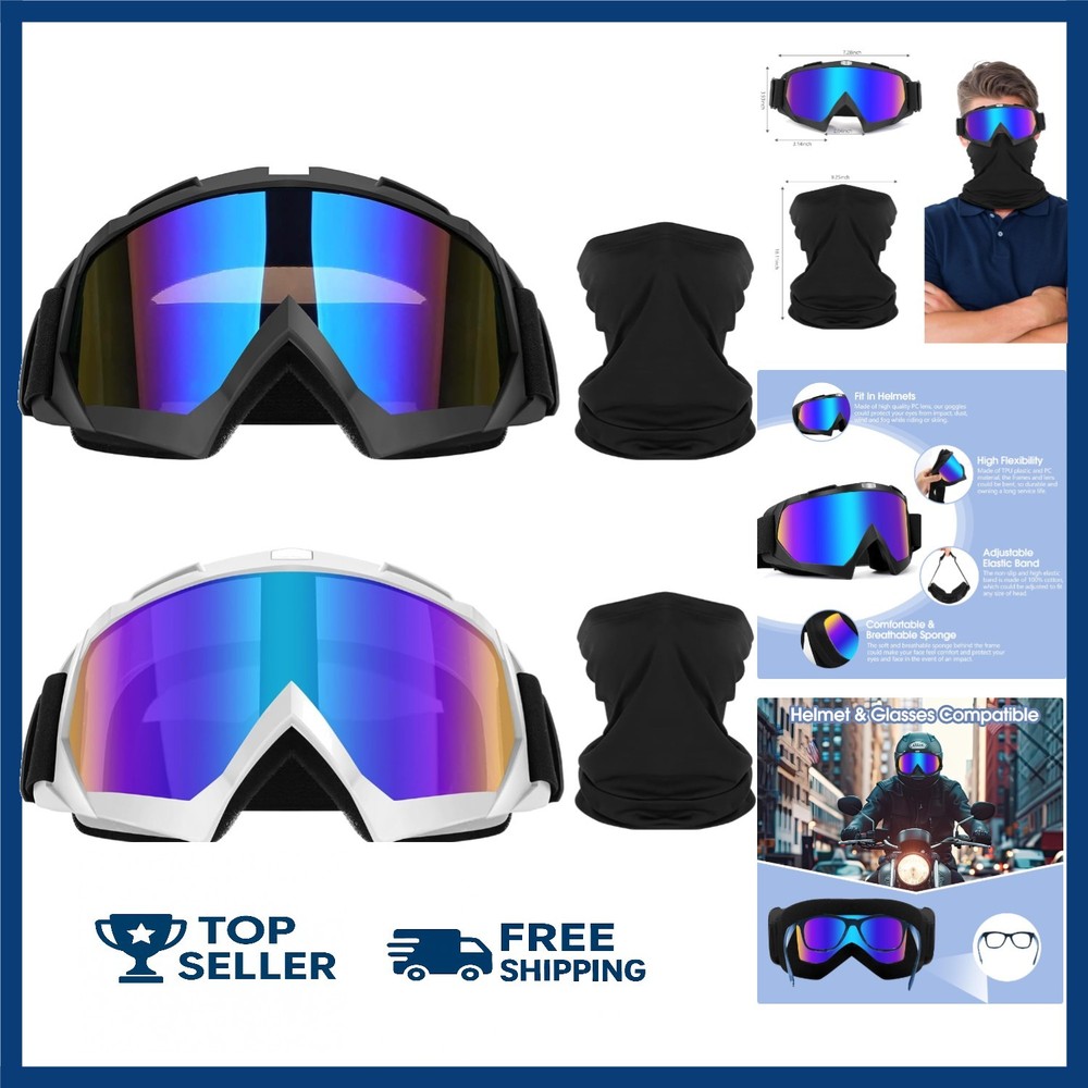 Dirt Bike Goggles 2 Pack - Motorcycle, ATV, Riding, Ski, Windproof Racing Gla...