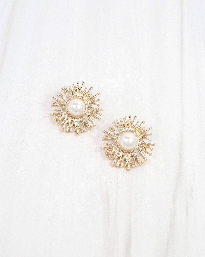 Caroline Hill Gold Parma Sunburst Pearl Post Earring