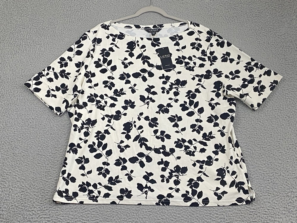 NWT Lauren Ralph Lauren Judy Tee Women 3X Black Floral Cotton Stretch Top LRL