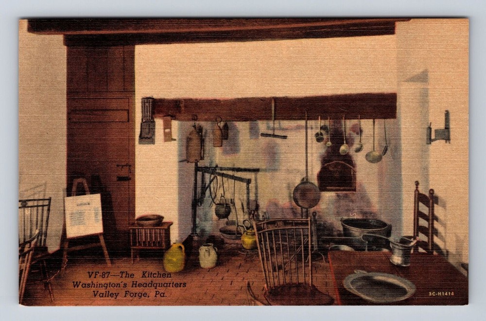 Valley Forge PA-Pennsylvania, Washington's Headquarters Kitchen Vintage Postcard