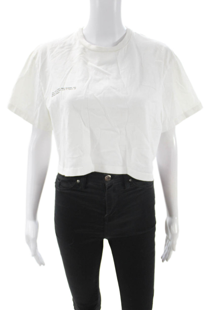 Pangaia Womens Cropped Basic White Cotton Crew Neck Short Sleeve T-Shirt Size MFree Shipping in US $100+ Orders | $6.95 Orders Below