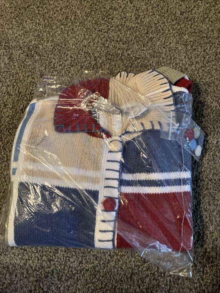 Vintage Blair Multi Color Block Cardigan Sweater ShortSleeves Women's Sz Med NIP