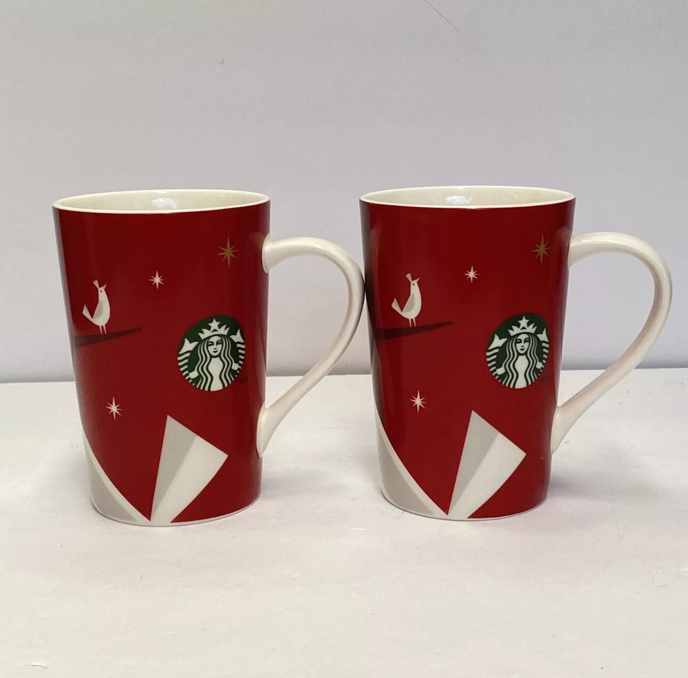 Starbucks 2012 Holiday Collectible Tall 16oz Christmas Birds Coffee Mug Set