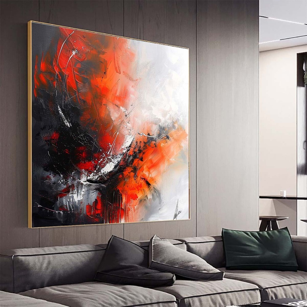 Large Black Abstract Painting Canvas Painting Modern artwork Living Room Red