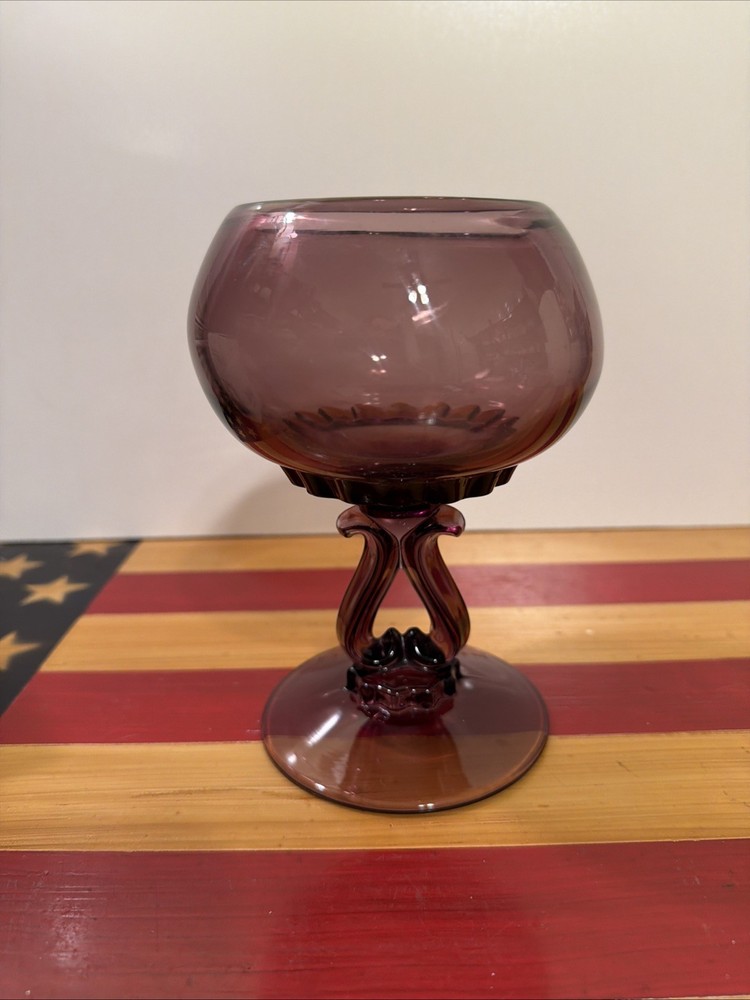 Vintage MCM Viking Glass Amethyst Princess Flowerlite Pedestal Vase