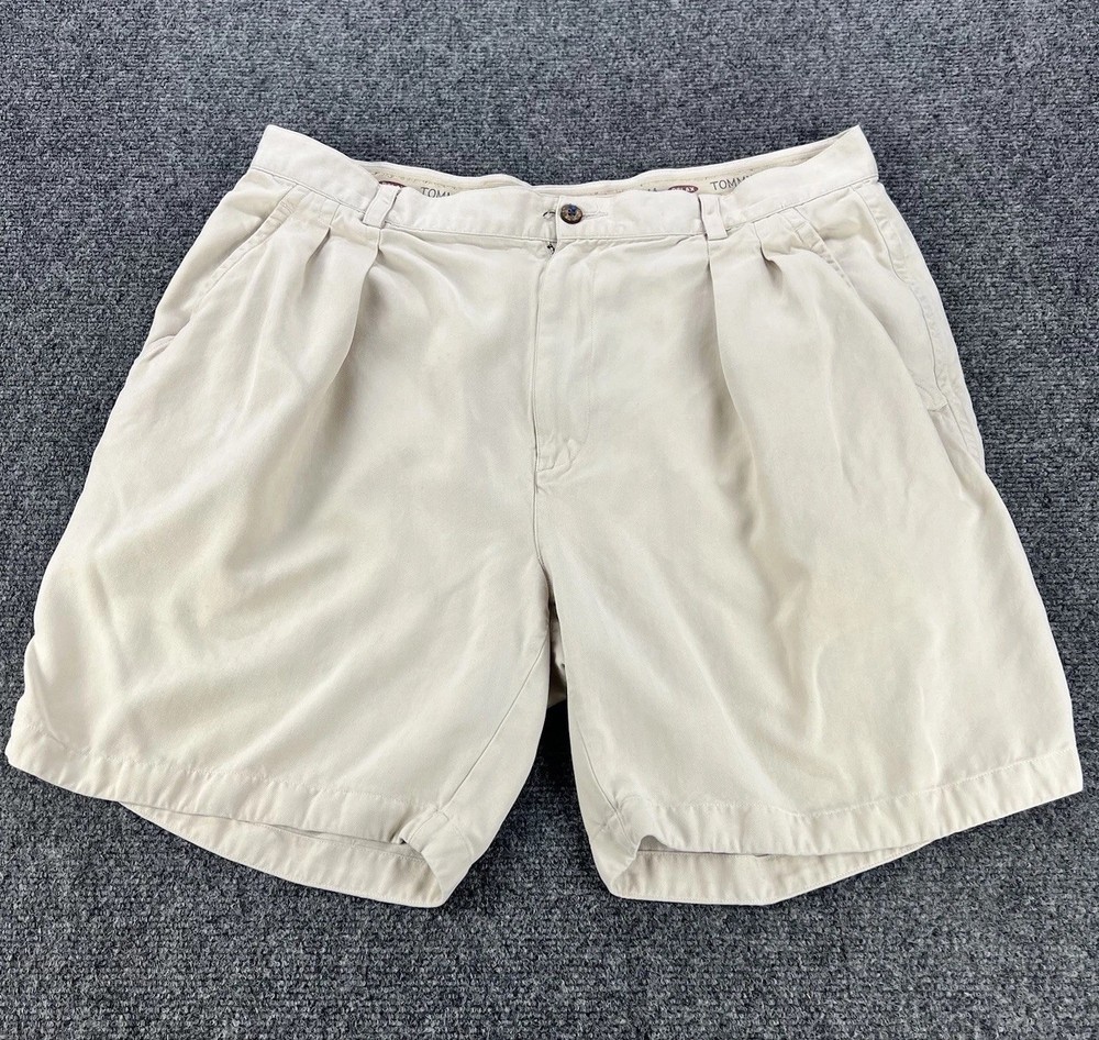 Tommy Bahama Shorts Men’s 36 Khaki Chino Relax 100% Silk Pleated Casual Preppy