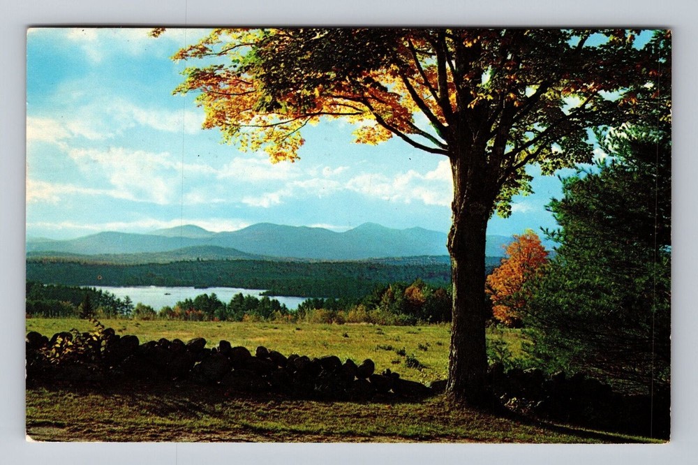 Maine ME Center Lovwell Lake Kezar Autumn Symphony Vintage Postcard
