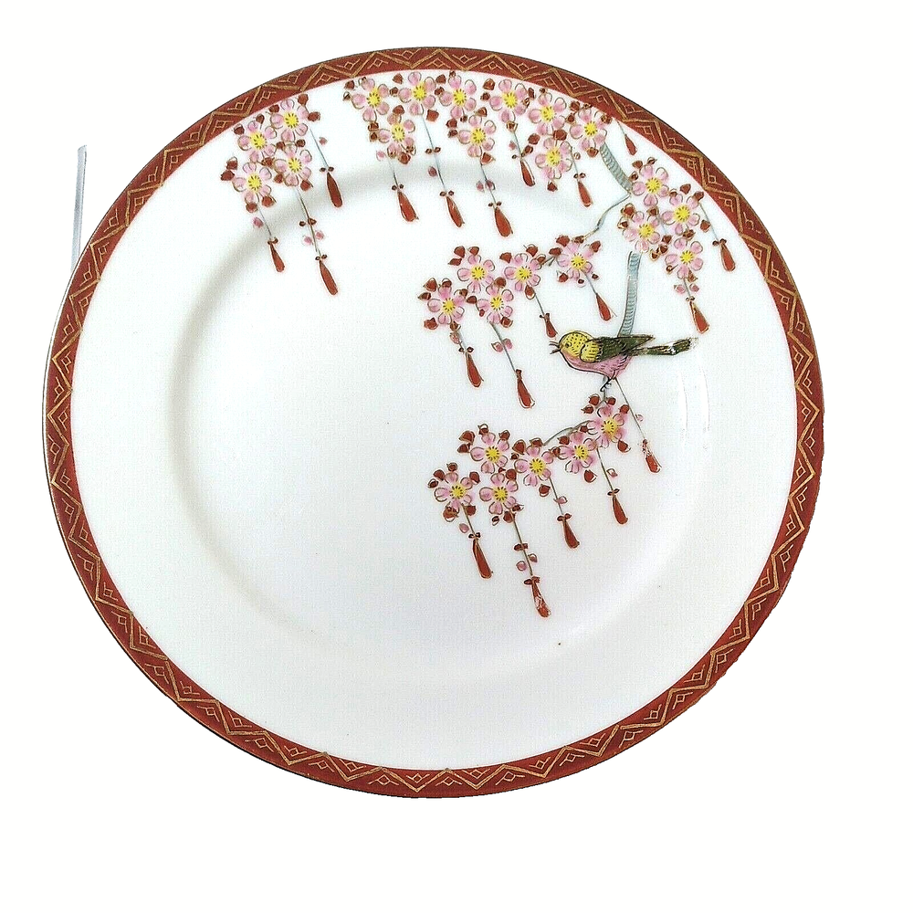 Japanese Kutani Dessert Salad Plates Cherry Tree Bird Lot of 6