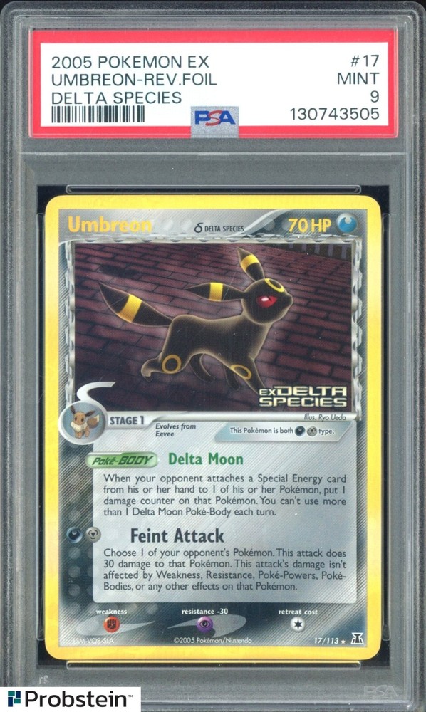2005 Pokemon EX Delta Species #17 Umbreon Reverse Holo Foil PSA 9 MINTPROBSTEIN is actively accepting consignments !!