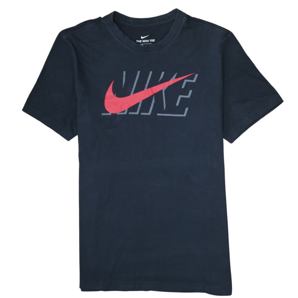 Nike Mens T Shirt Black Cotton Dri Fit Red Swoosh Graphic Print Sports M