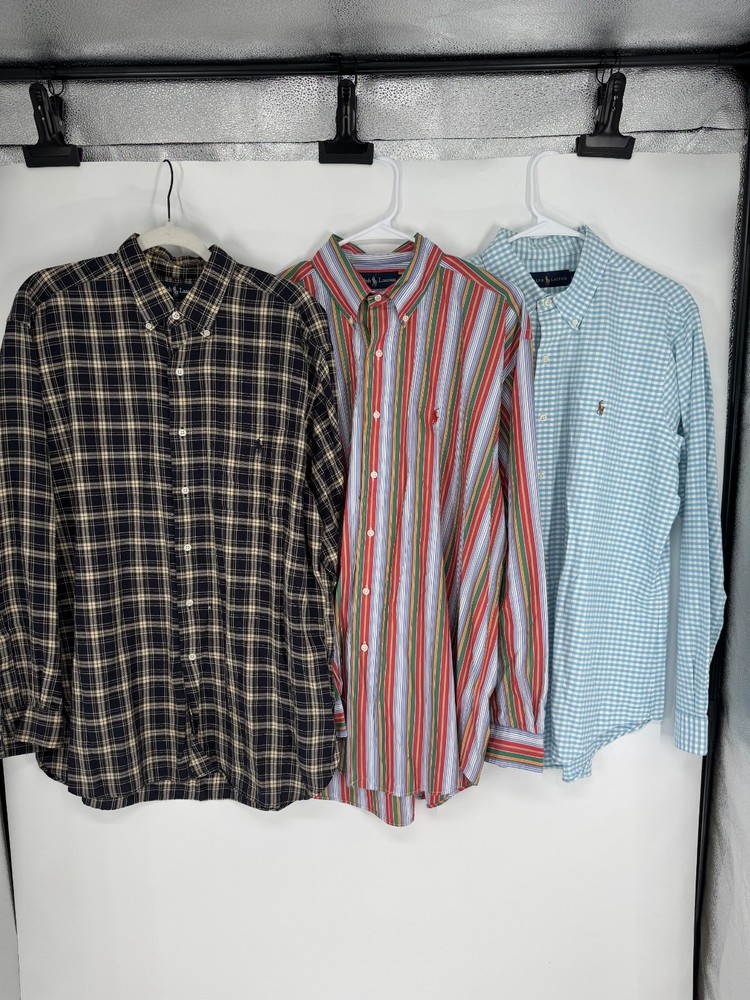 Lot Of 3 Polo Ralph Lauren Shirt Mens Large Collared Button Down Up Long Sleeve