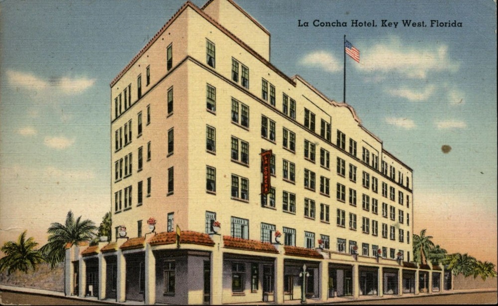 La Concha Hotel Key West Florida flag ~ 1946 linen postcard