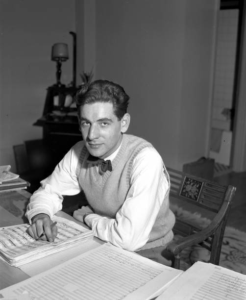 Leonard Bernstein new conductor at Carnegie Hall studying music .. Old Photo