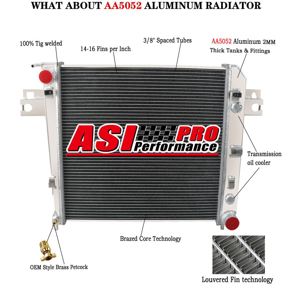 3 Row Aluminum Radiator for 2002-2006 Jeep Liberty 3.7L V6 Gas AT 2003 2004 2005