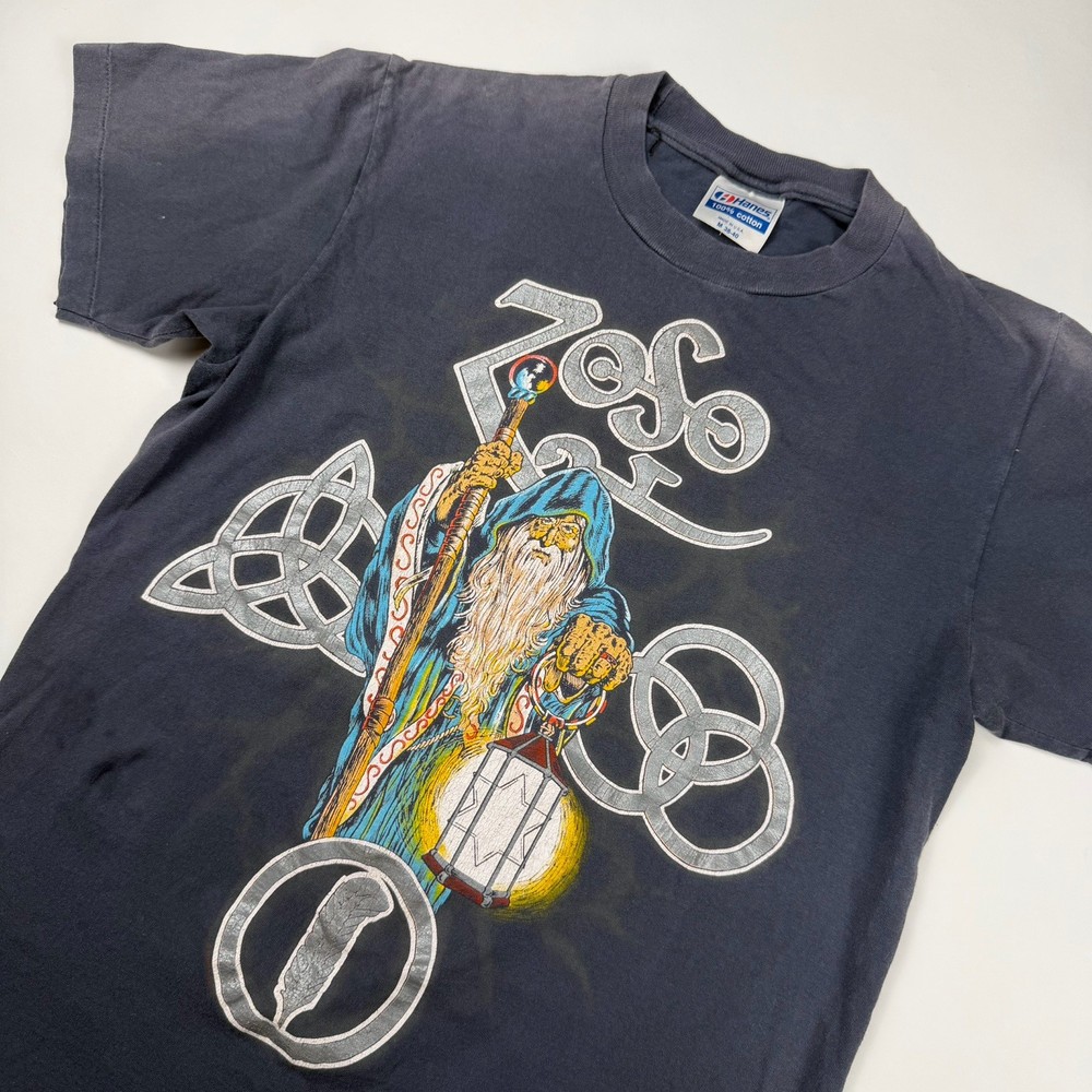 Vintage Led Zeppelin Zoso Hermit Wizard Faded Black Band Tee Dad Rock TShirt M
