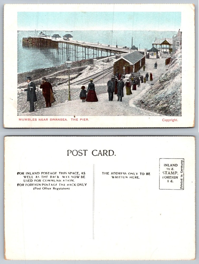 Mumbles Pier Swansea Wales UK Vintage Postcard Hand Colored Edwardian German
