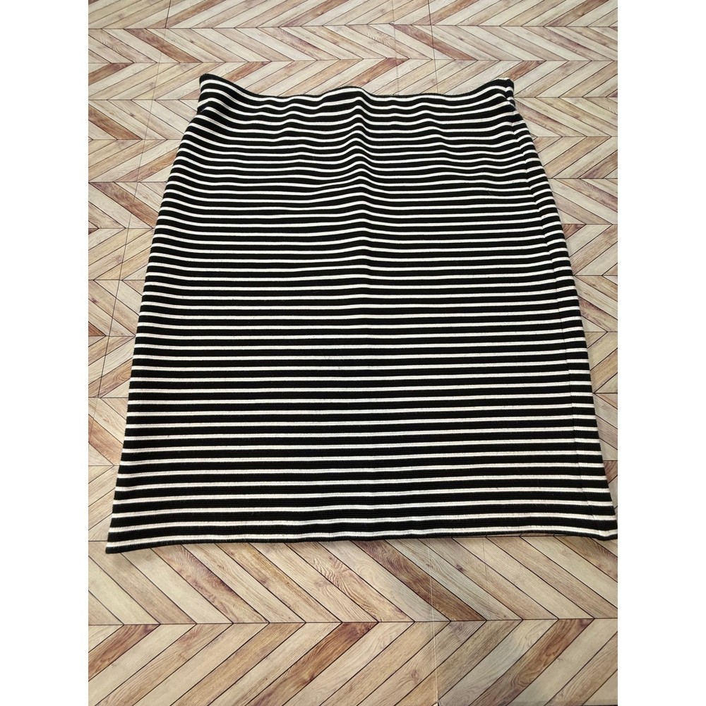 LOFT Striped Pencil Skirt Black White Ribbed Knit Stretch Women's Large L Career