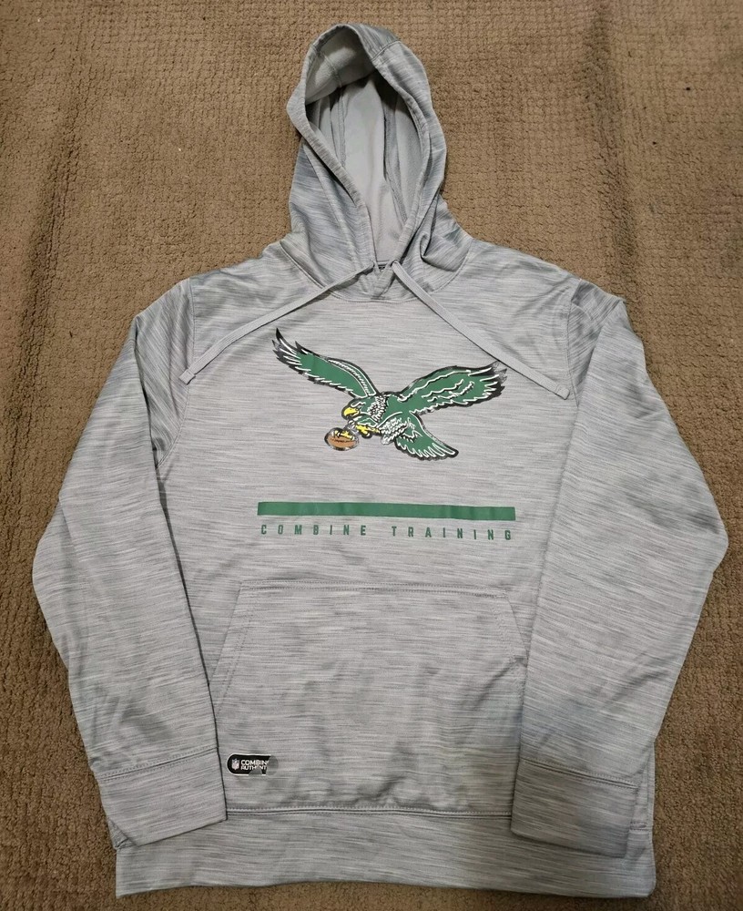 NFL Team Apparel PHILADELPHIA EAGLES Retro Kelly Green Combine Gray HOODIE - Lrg