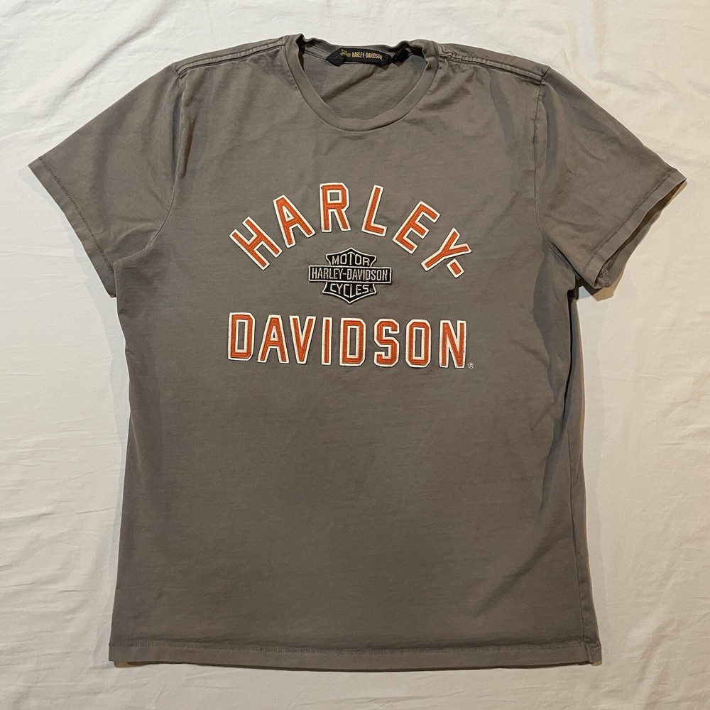 Harley Davidson Women’s XL T Shirt Patchwork Embroidered Gray Biker Oversized