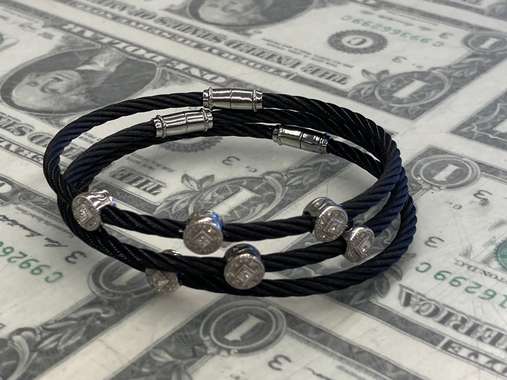 Philippe Charriol Bracelet 18k & Diamond on Black Steel 3 Stacking Cable Bangles