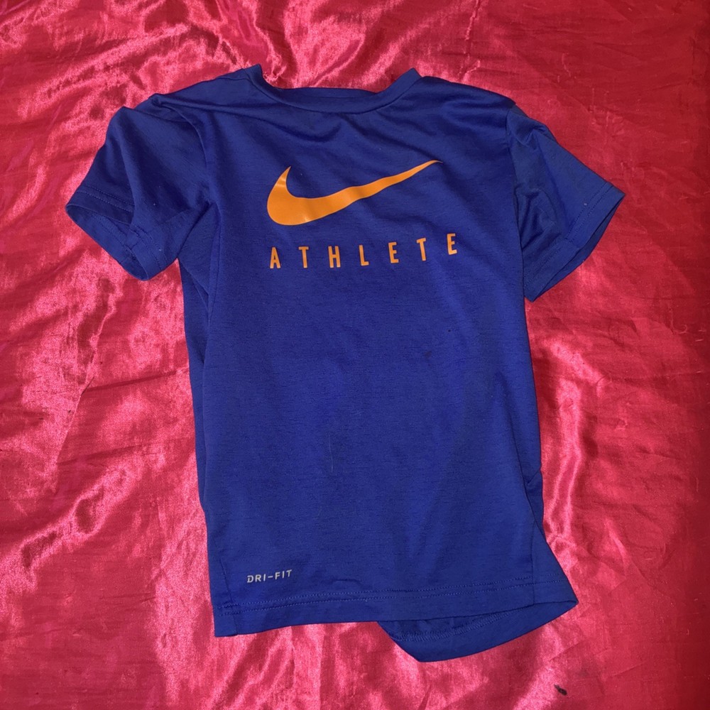 Nike Dri-Fit Blue Orange Short Sleeves Boy's Athletic Shirt Top Large Soft EUC S