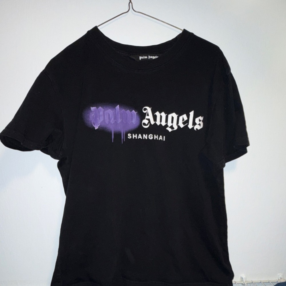 Palm Angels Shanghai Logo Graphic Print T-Shirt Black Purple Men's L Crew Neck
