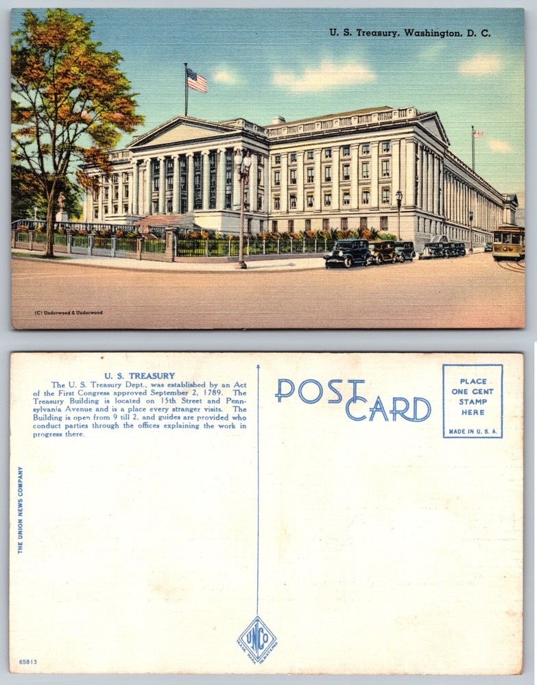 US Treasury Washington DC Flagged Street Postcard