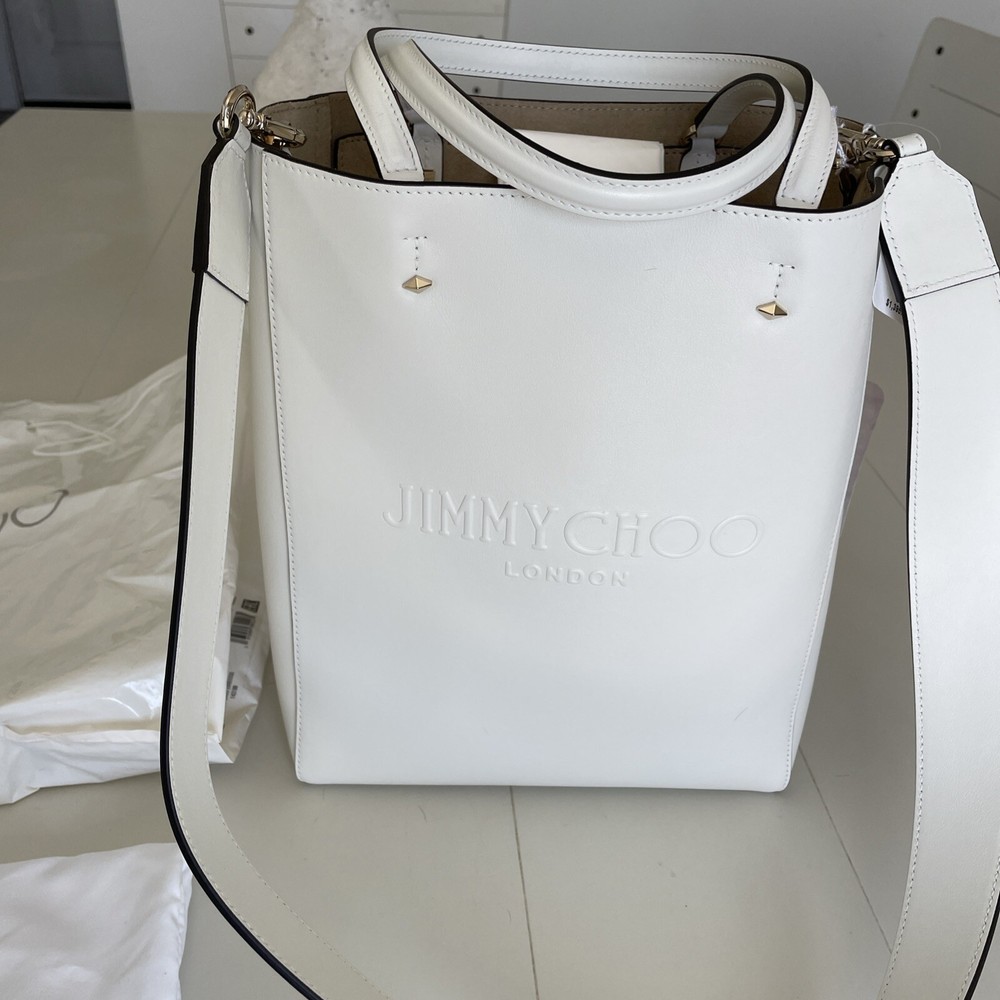 NWT JIMMY CHOO Lenny North-South medium embossed leather tote bag, latte $1395