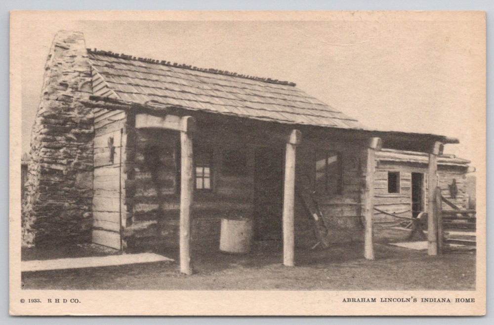 1933 Abraham Lincoln Indiana Home Chicago World's Fair Postcard Posted