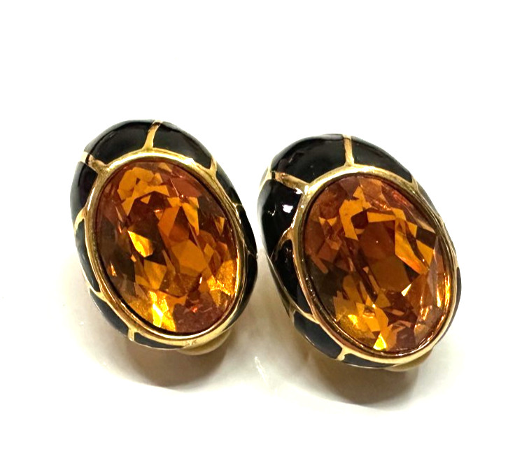 Signed JOAN RIVERS Enamel Vtg Costume Gold Tone Clip-on Earrings Jewelry Lot H